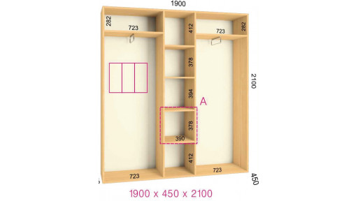 Шкаф-купе 1900х450х2100 конфигурация №3