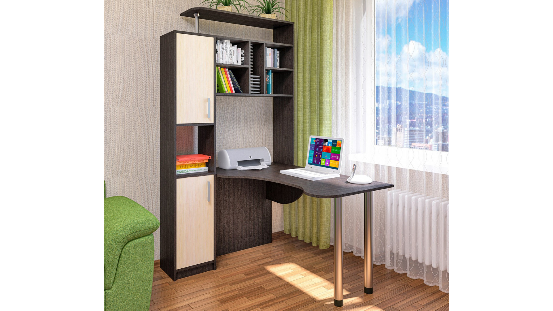 маленький угловой письменный стол с ящиками