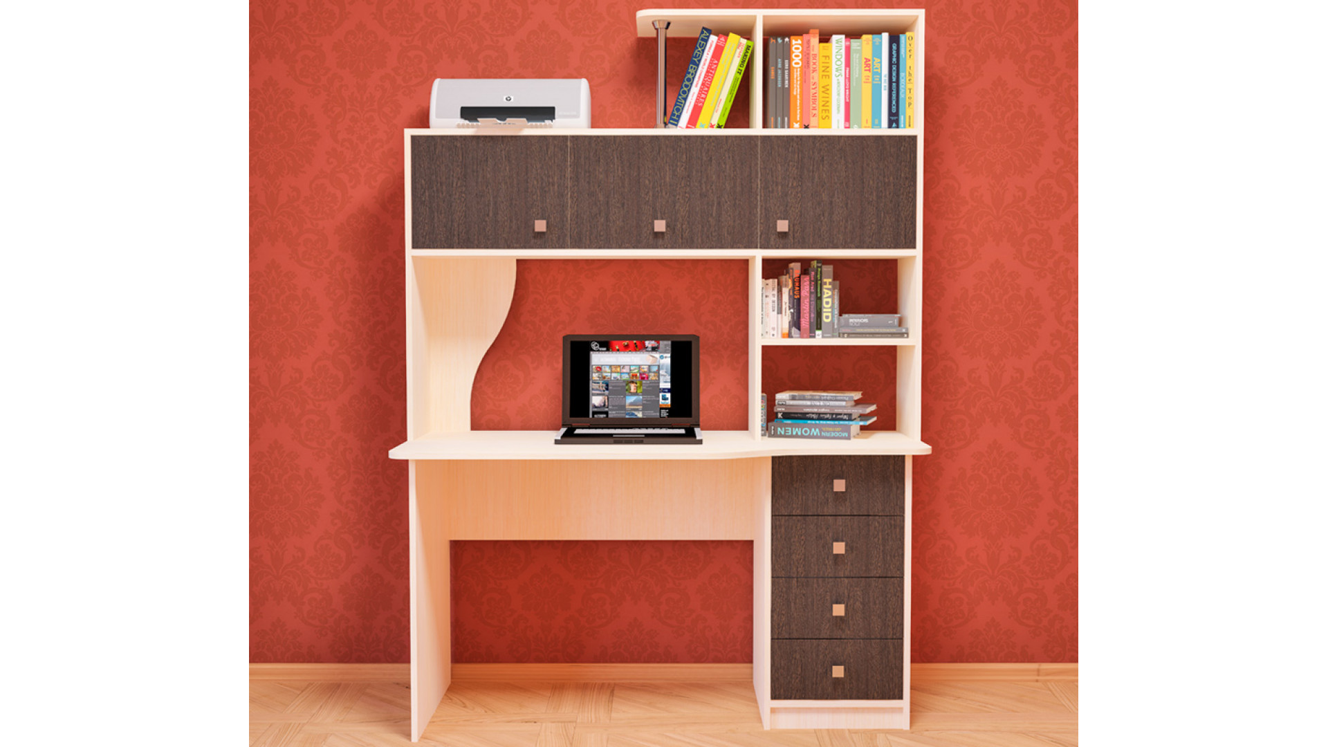 стол школьника с полками и шкафчиками письменный