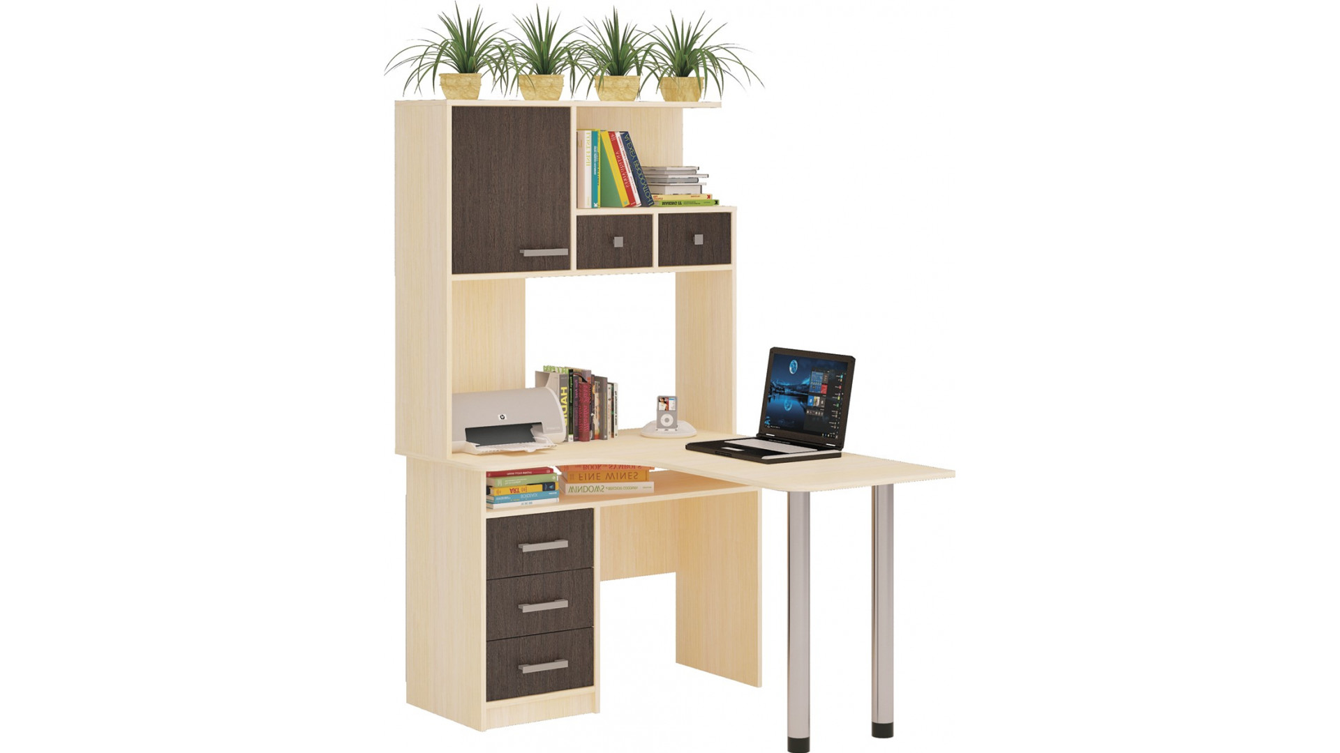 компьютерный стол угловой с надстройкой и шкафчиками для школьника